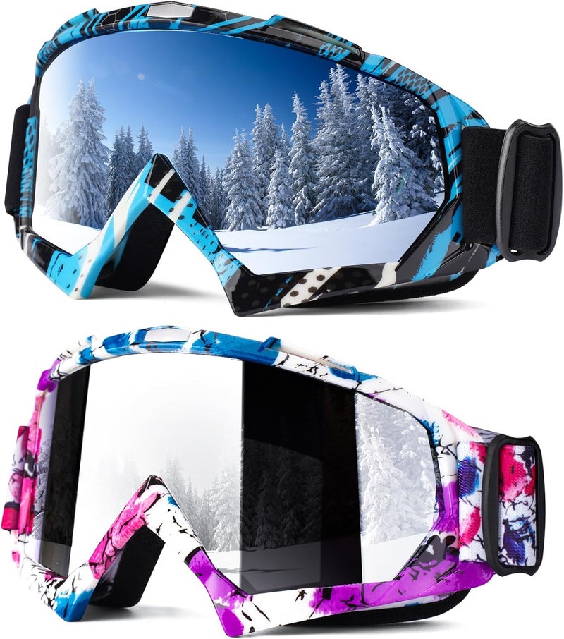 Braylin Adult Ski Goggles, 2-Pack Snowboard Goggles for Youth, Teens, Men & Women, Wide View Snowmobile Goggles - Image 1